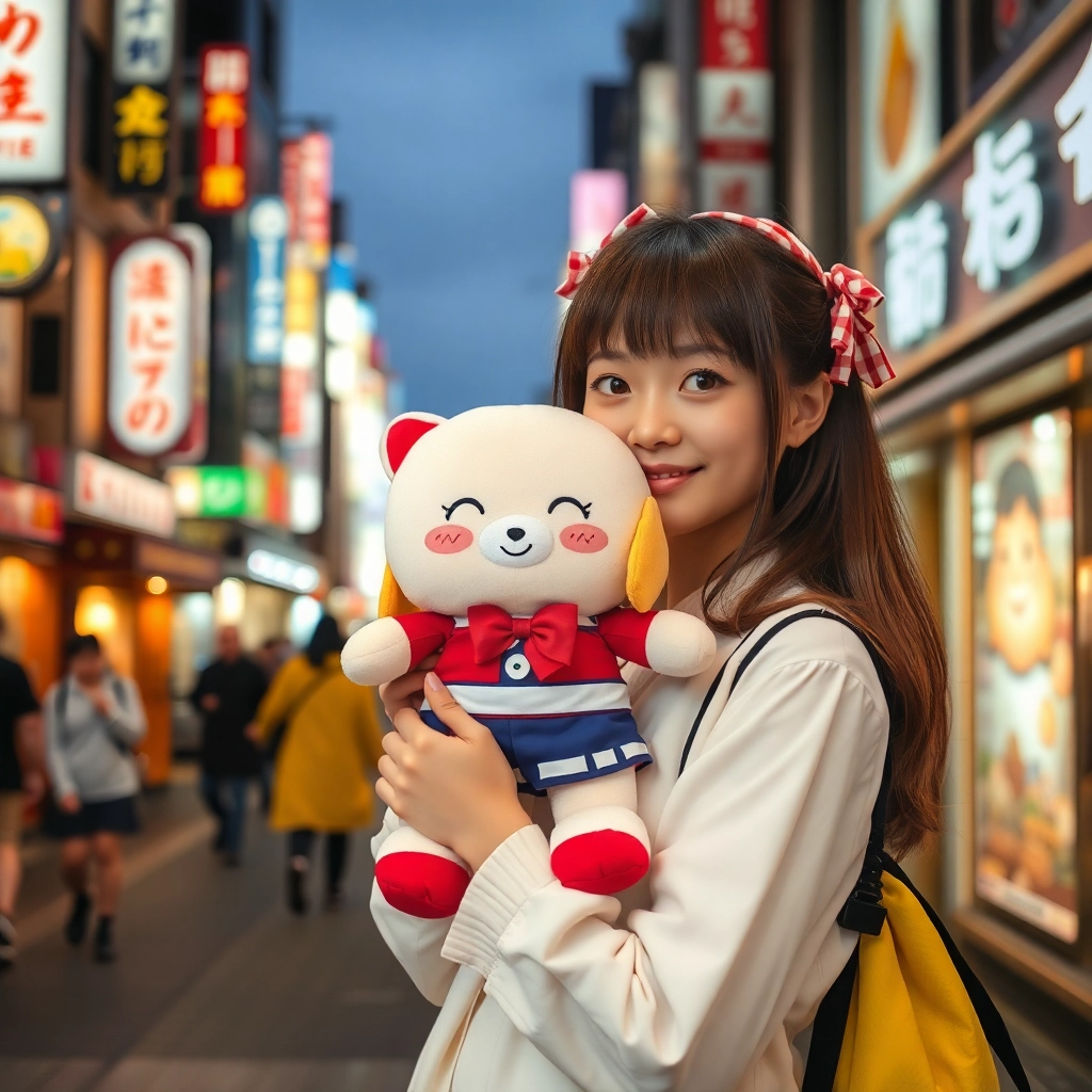 Japanese Woman Holding A Teddy Bear